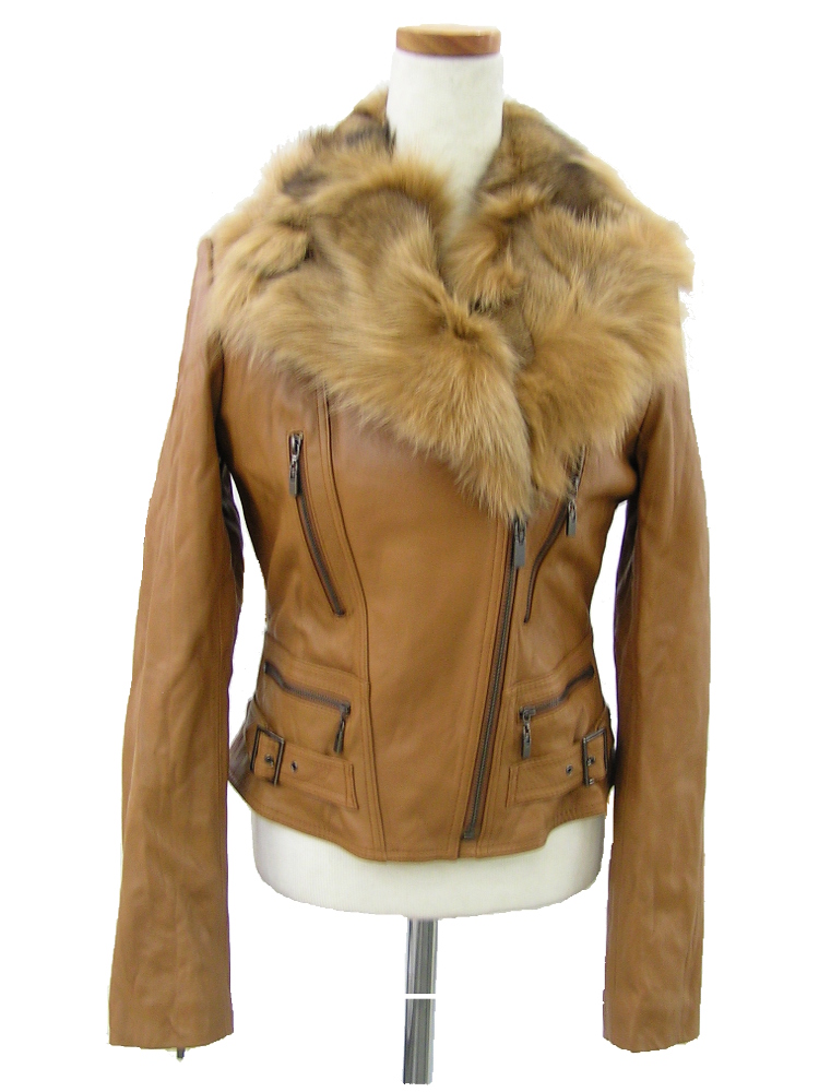 FOX襟中綿レザージャケット - ムートン・レザーコート革専門LUNA*K