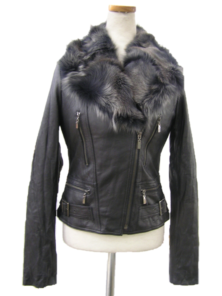 FOX襟中綿レザージャケット - ムートン・レザーコート革専門LUNA*K