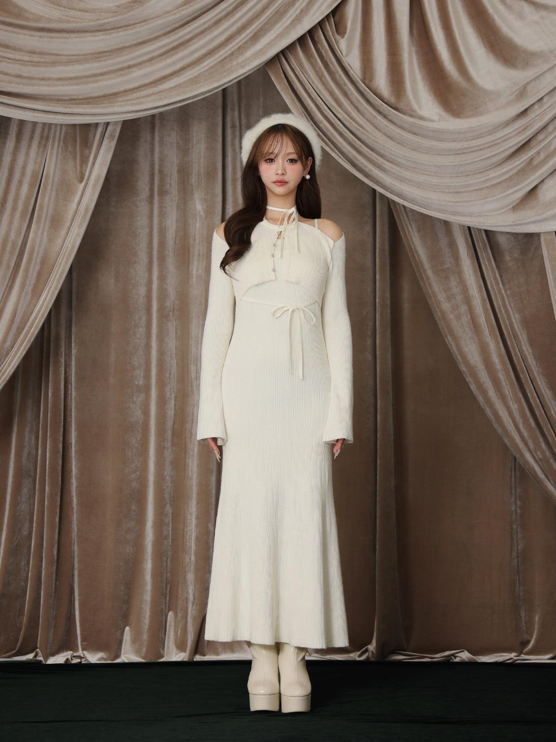 Layered ribbon knit onepiece (eme10757) – M me eme