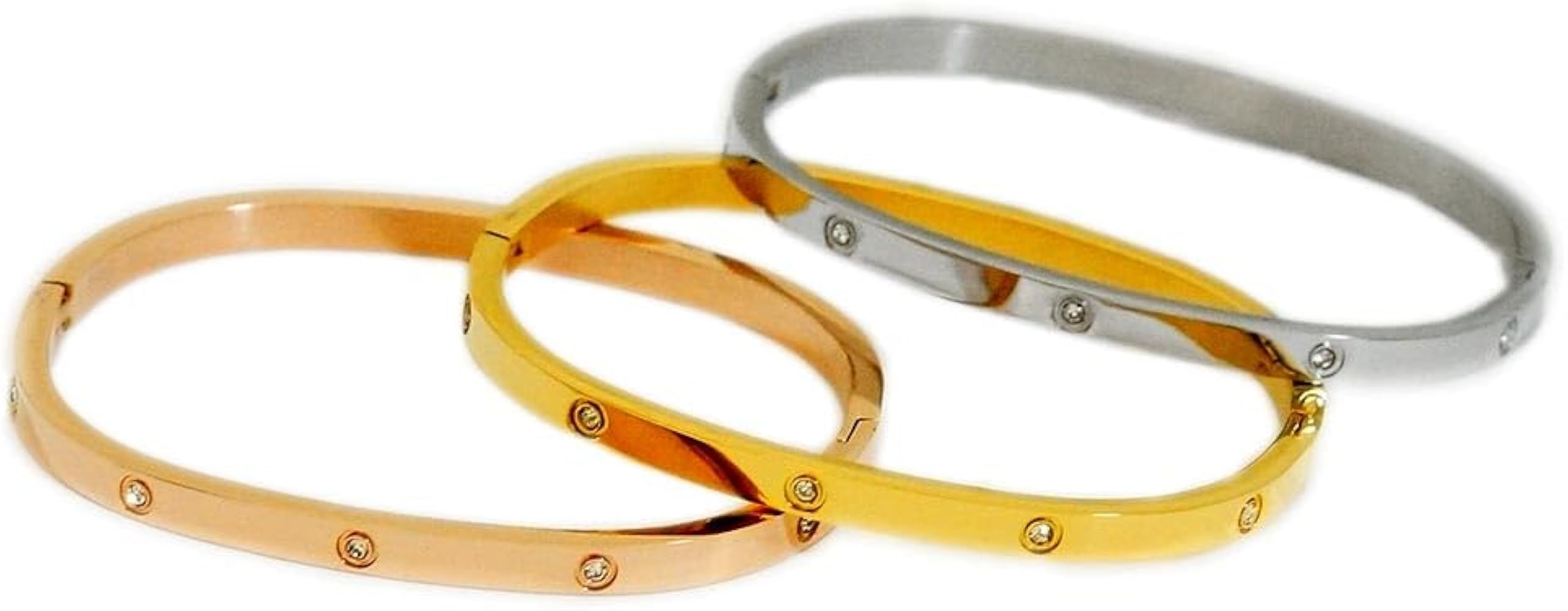 Amazon | シンプル ステンレス 細め バングル 小粒ダイヤ風 ジルコニア