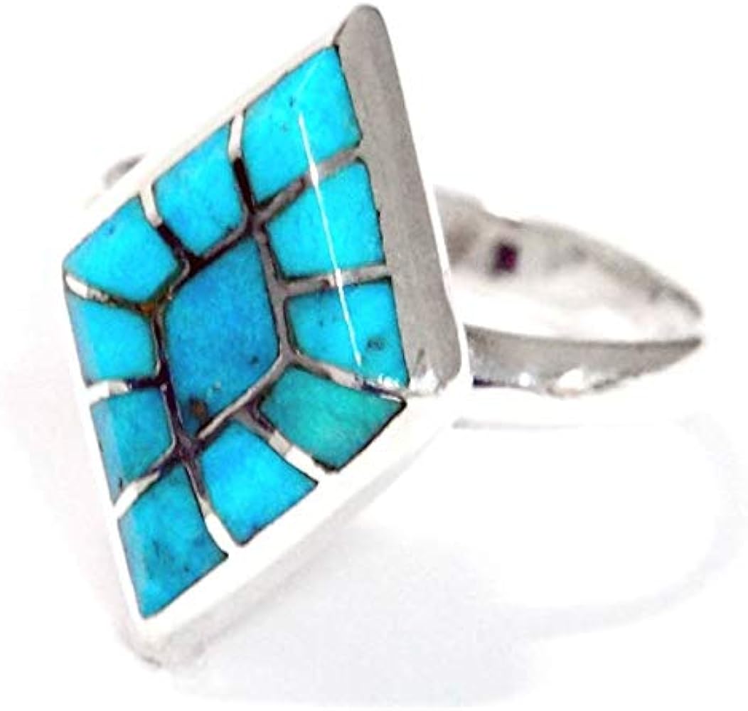 Amazon | インディアンジュエリー リング 天然石 ターコイズ ひし形