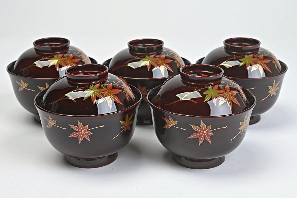 輪島塗 蒔絵菊花図 五客 天然木製漆塗 輪島塗 沈金蒔絵 菊花草 黒