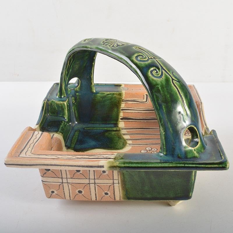 Amazon.co.jp: 人間国宝 荒川豊蔵作 織部焼 手付鉢 共布 十三代即中斎