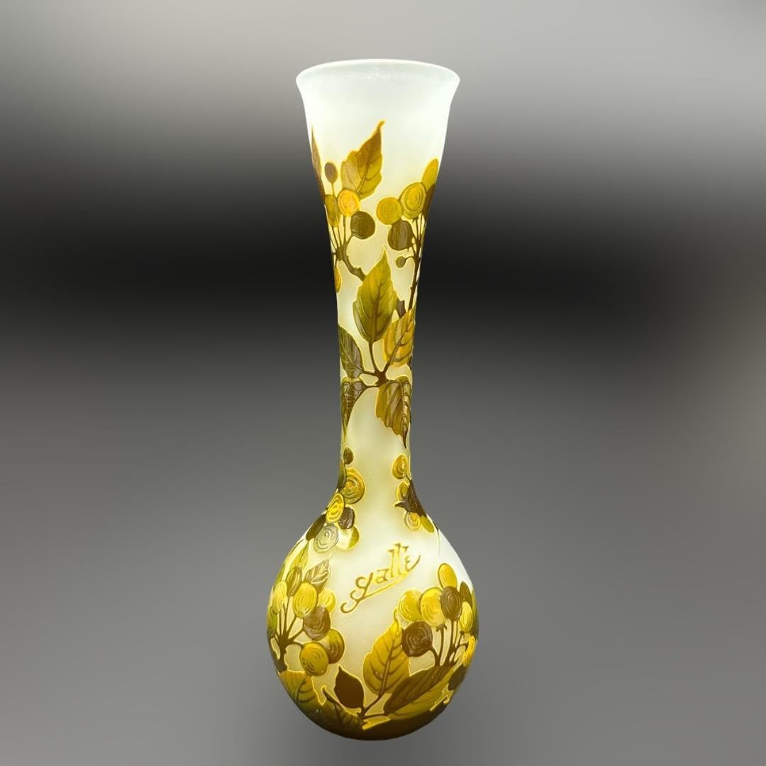 Amazon.co.jp: エミールガレ 鶴首 花瓶 カメオ彫り 被せガラス 高さ