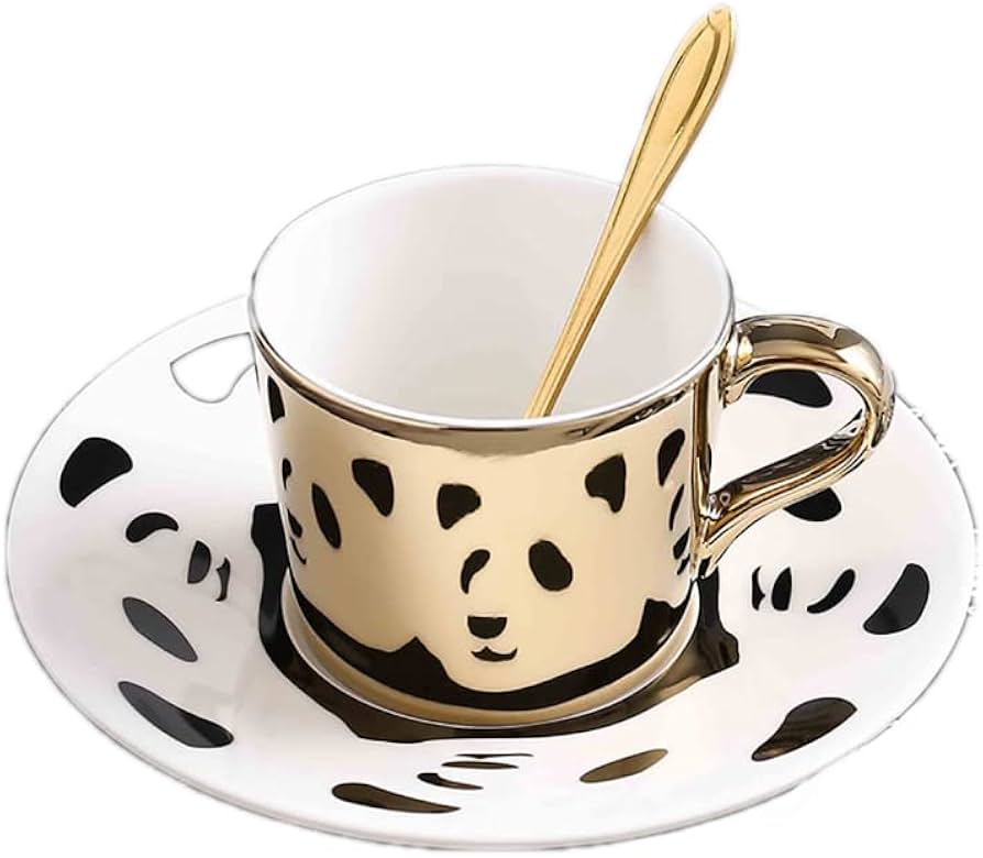 Amazon｜パンダミラーの反射デザイン磁器ティーカップセット、ソーサー