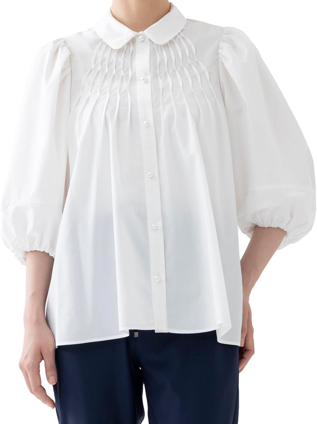 Amazon | [ソーノ] クラシック ラジアルウエーブパフィフレアブラウス
