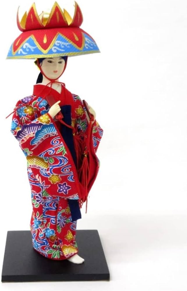 Amazon.co.jp: 琉球舞踊 沖縄紅型着物 日本人形【お土産】【置物】【赤