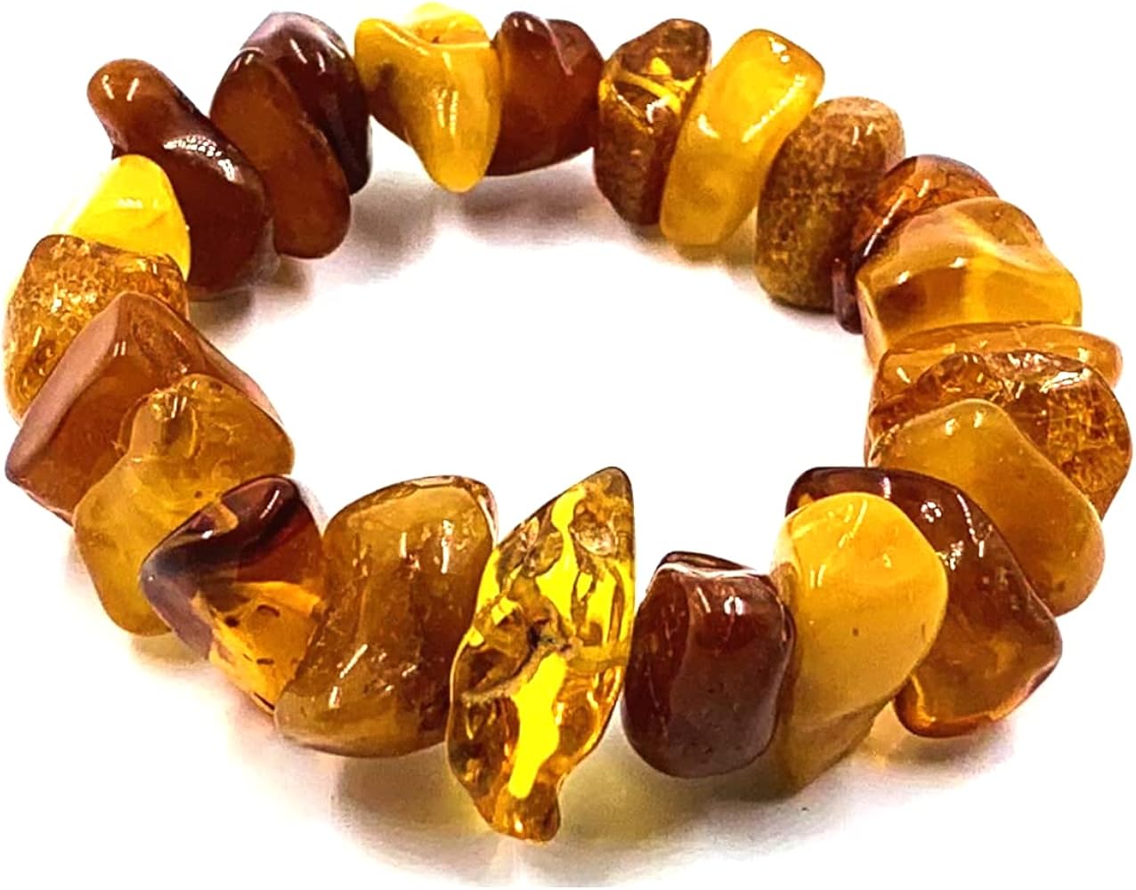 Amazon | 天然琥珀ブレスレット ゴムバンド付き 19 cm – 100% バルト海