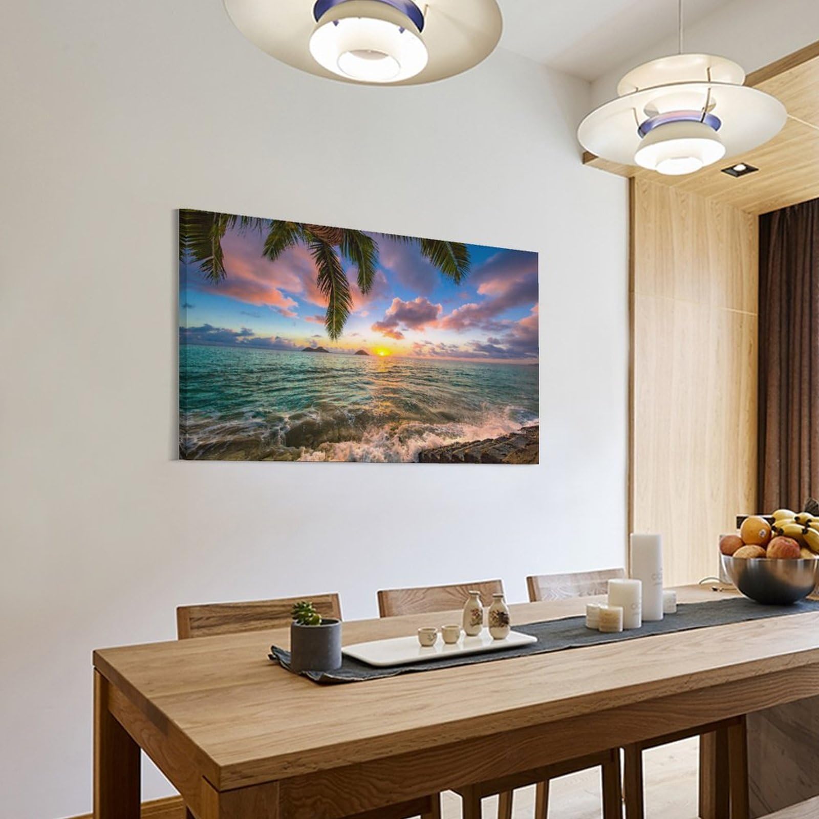 Amazon.co.jp: 絵画 ヤシの木と海に沈む夕日インテリア 絵画 ハワイ