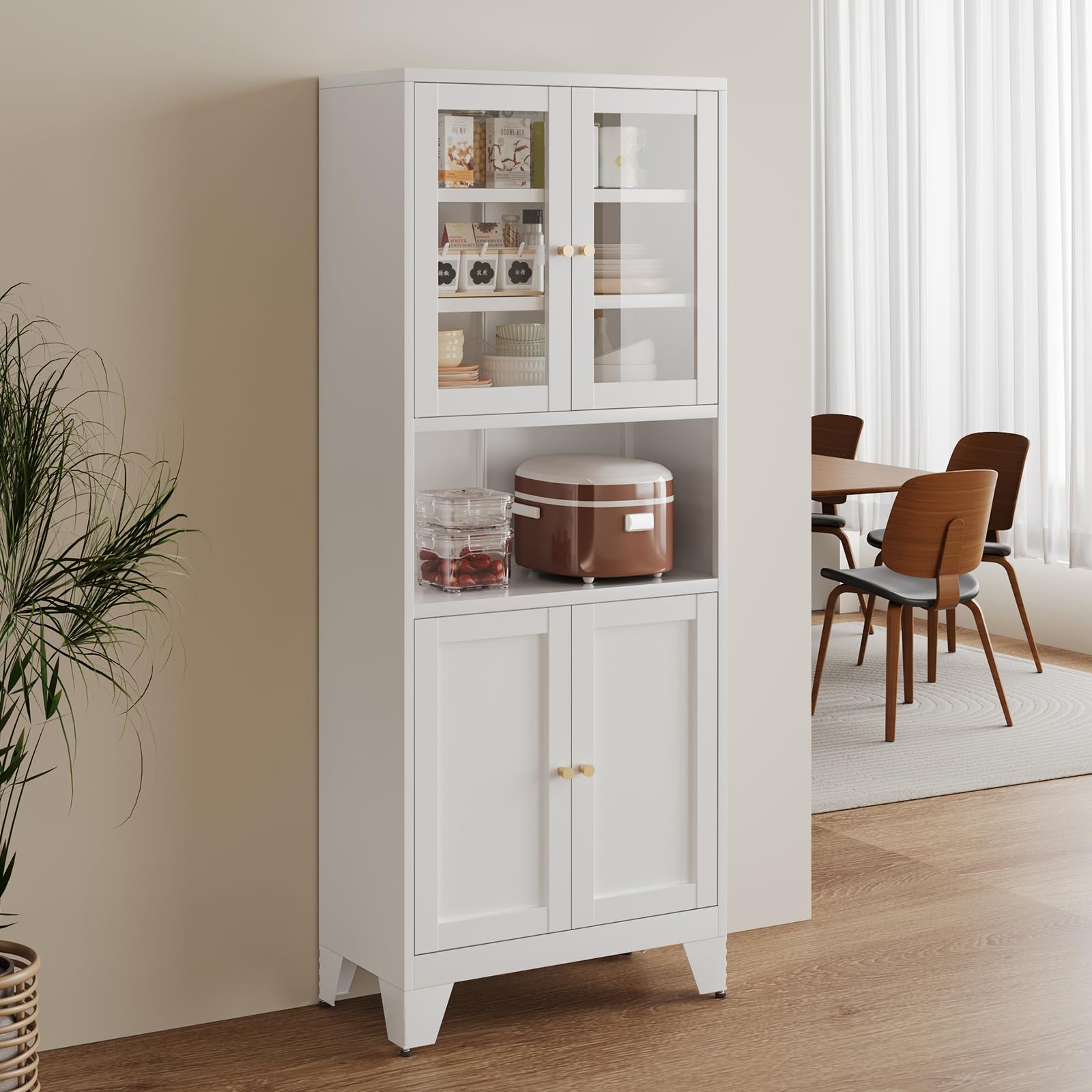 Amazon｜Boegica 食器棚 鋼製 キッチン収納 ガラス扉付き 幅70×奥行35