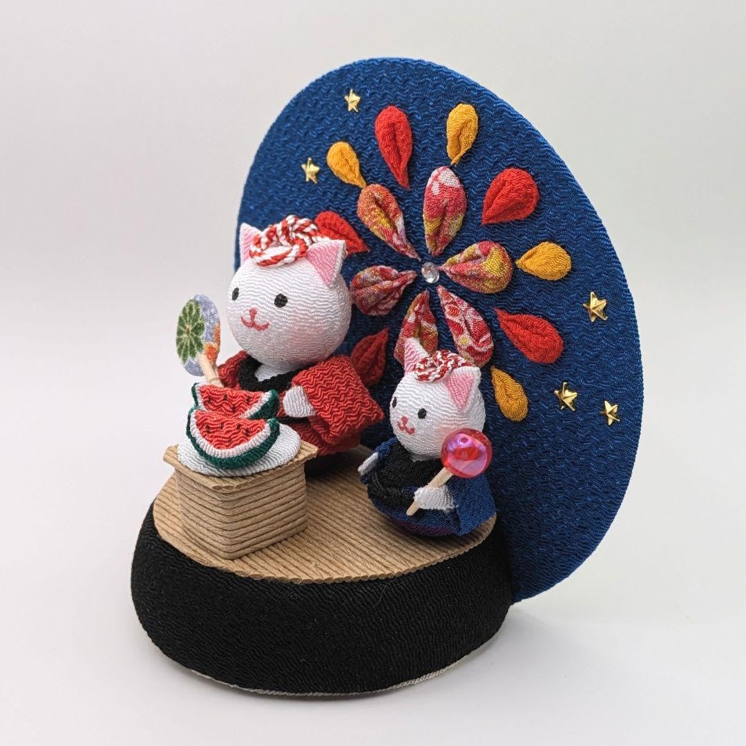 Amazon.co.jp: つまみ細工 ちりめん 猫 花火 夏 祭り すいか