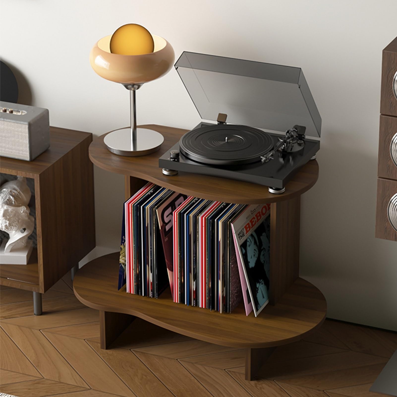 Amazon.co.jp: TRAGLO レコードプレーヤー台 木製 レコード収納ラック