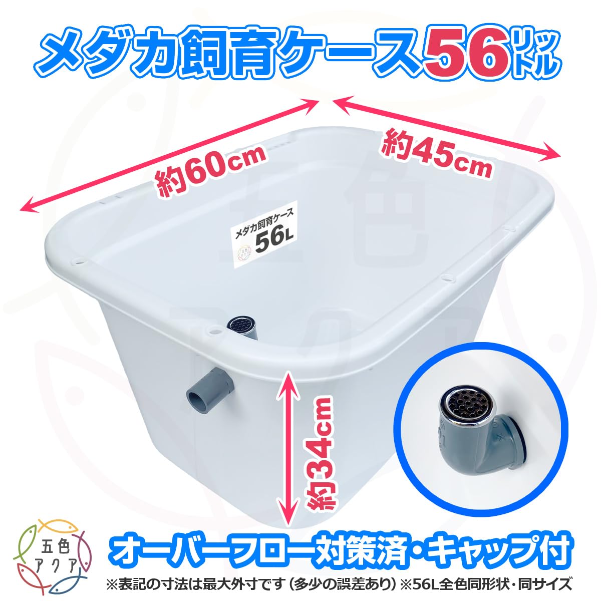 Amazon.co.jp: 五色アクア メダカ飼育容器 56リットル 白
