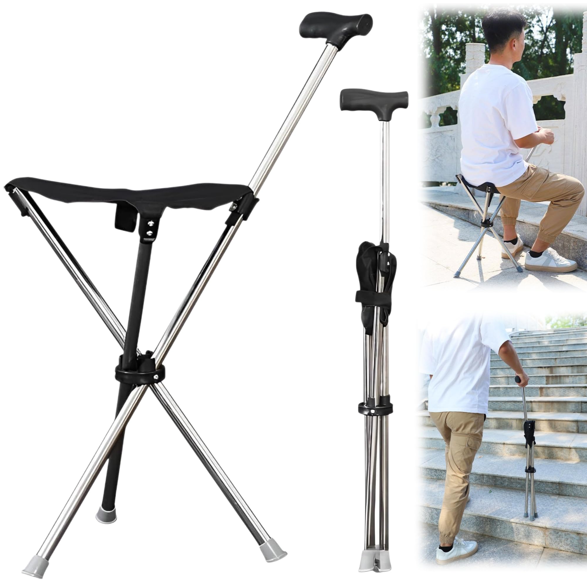 Amazon.co.jp: [mocoly]ステッキチェア 3本脚設計 折りたたみ杖椅子