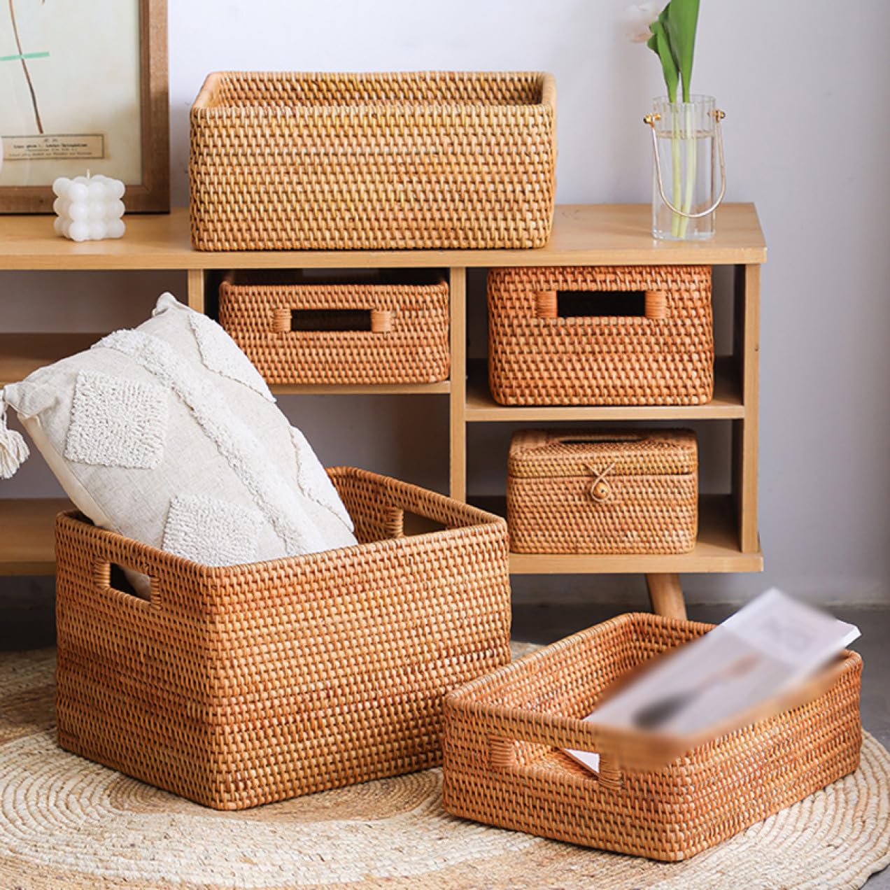 Amazon｜MJKQ9 収納かご ラタン製 大容量 収納バスケット 籐製ケース