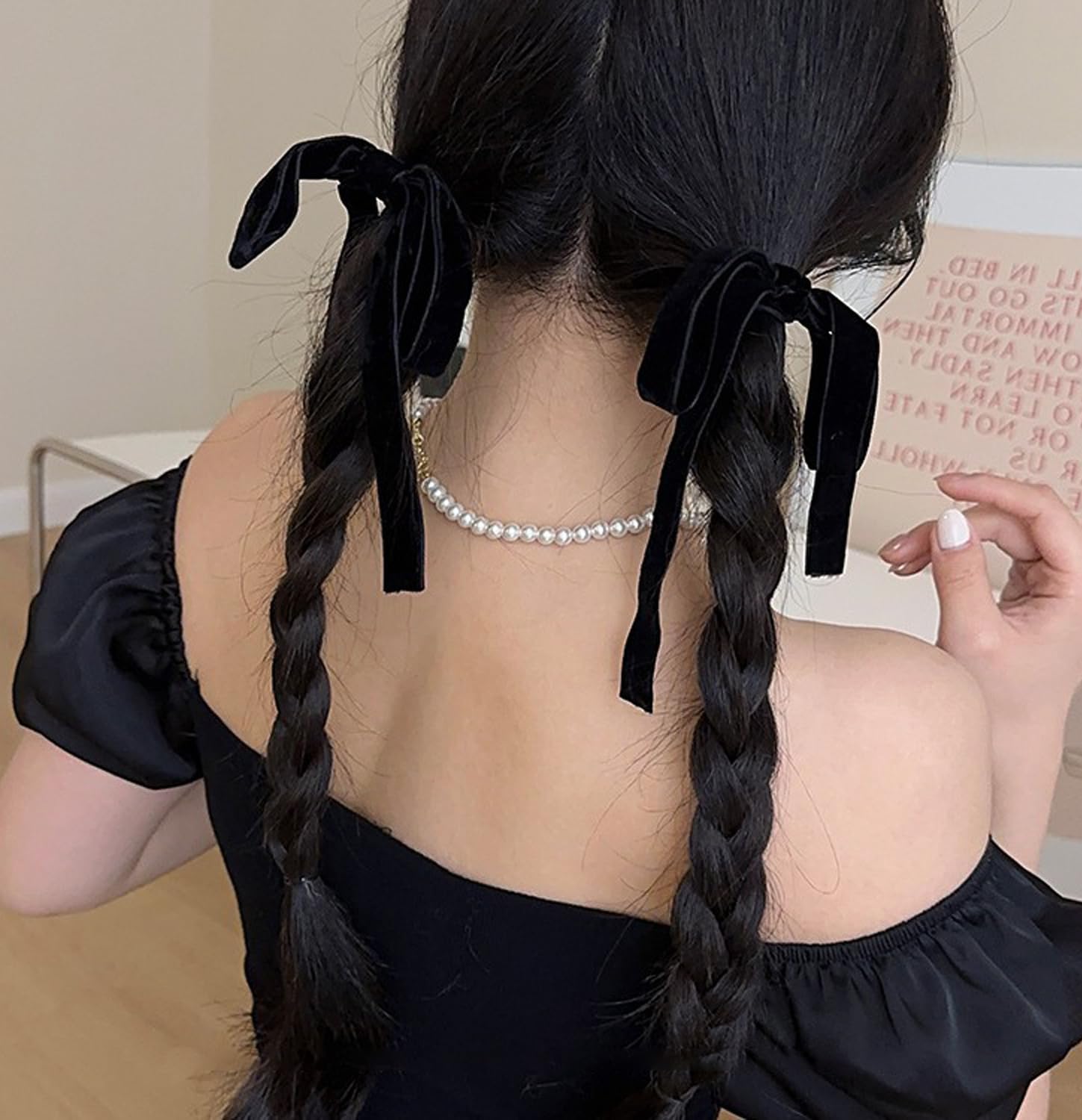 Amazon | 4個セット ベロアリボン,BetterJonny ベロア リボン 黒