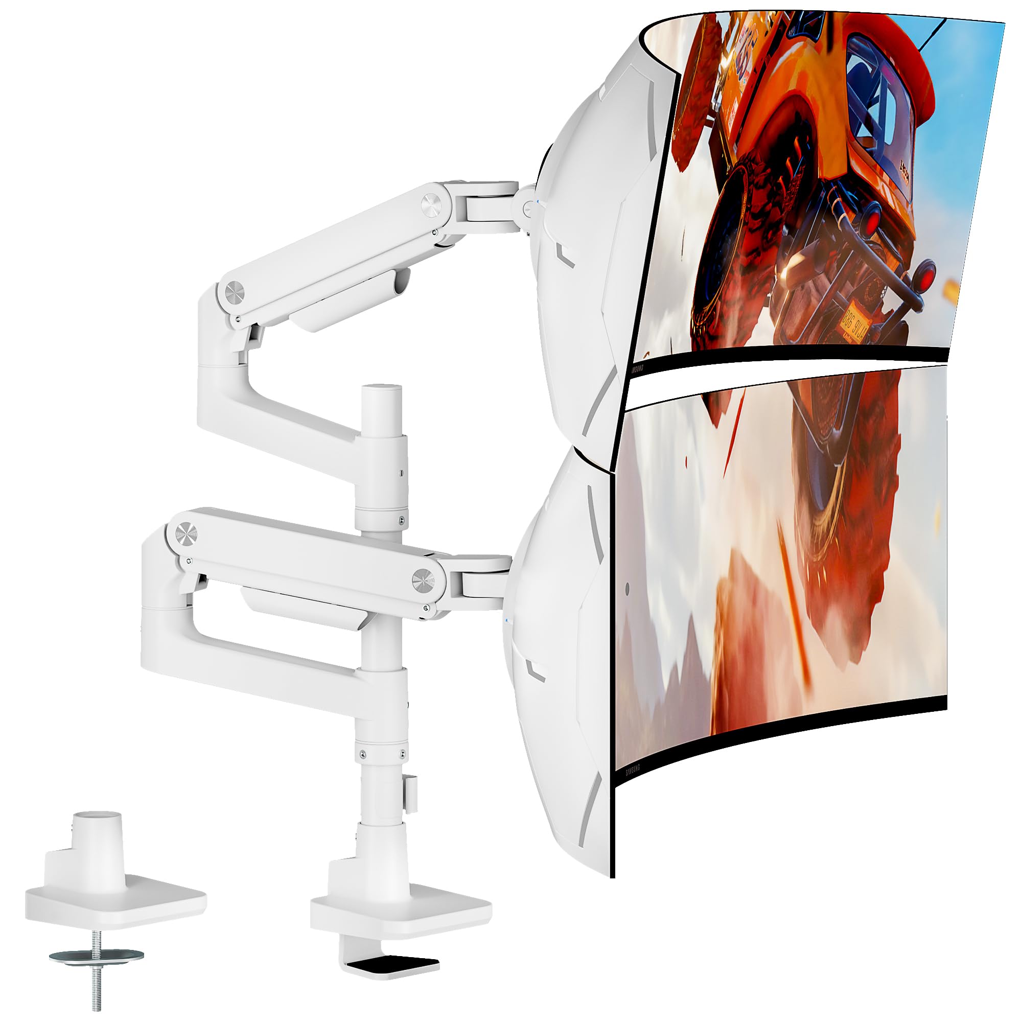 新品・未使用】ARES WING デュアルモニターアーム ロングポール 白