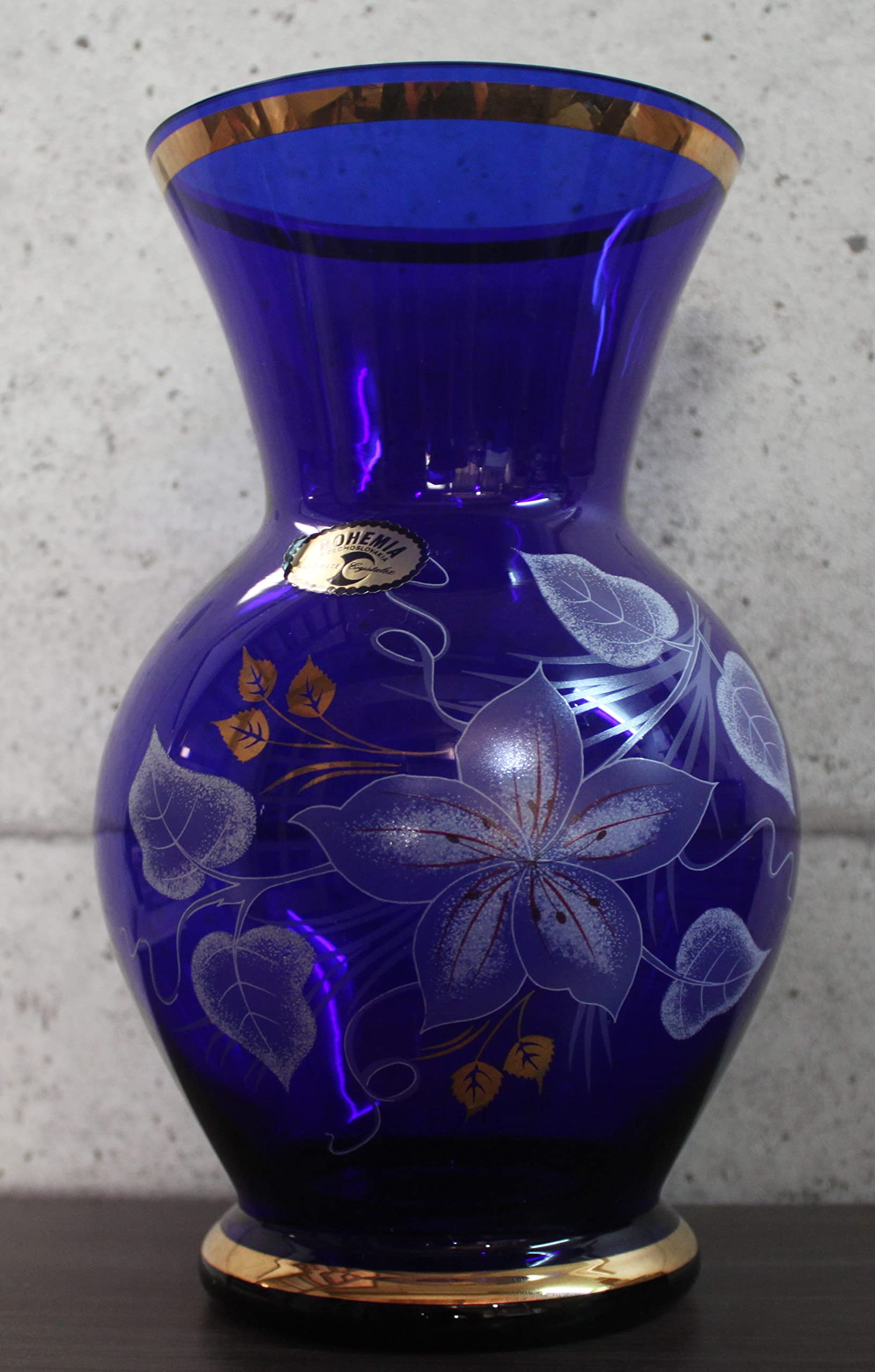 Amazon.co.jp: ボヘミアングラス ボヘミアガラス 青色花柄 花瓶