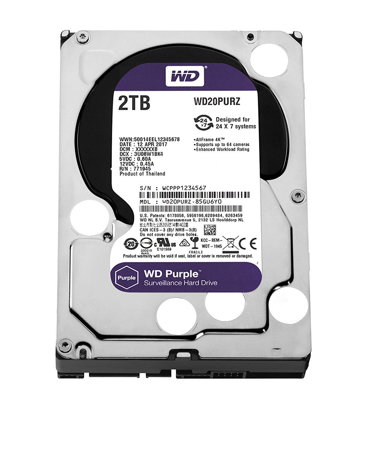 Amazon.com: WD Purple 2TB Surveillance Hard Disk Drive - 5400 RPM