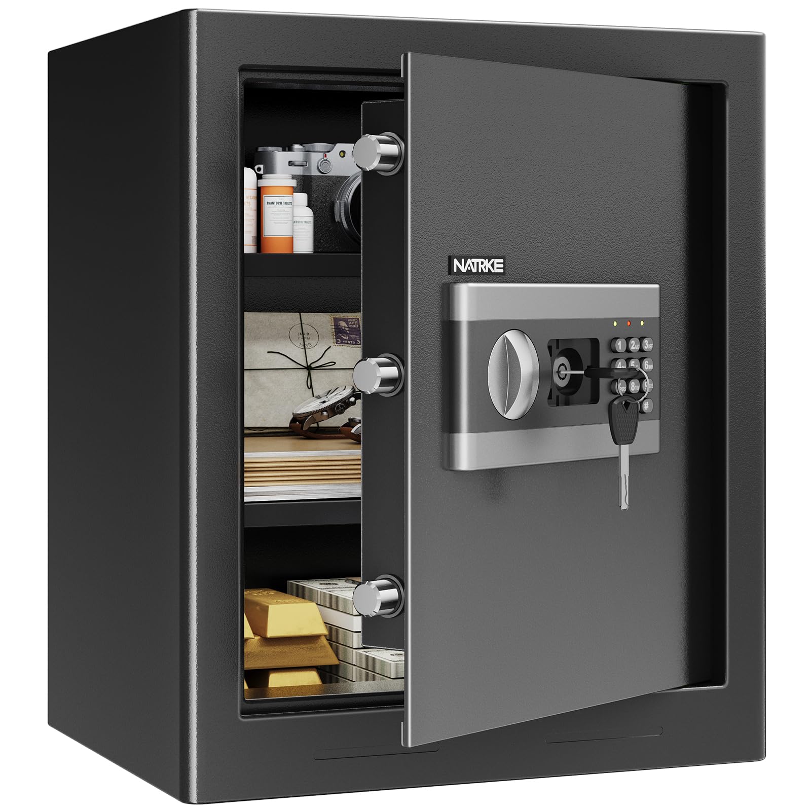 Amazon.co.jp: NATRKE 金庫 家庭用金庫 暗証番号 テンキー式 電子 防犯
