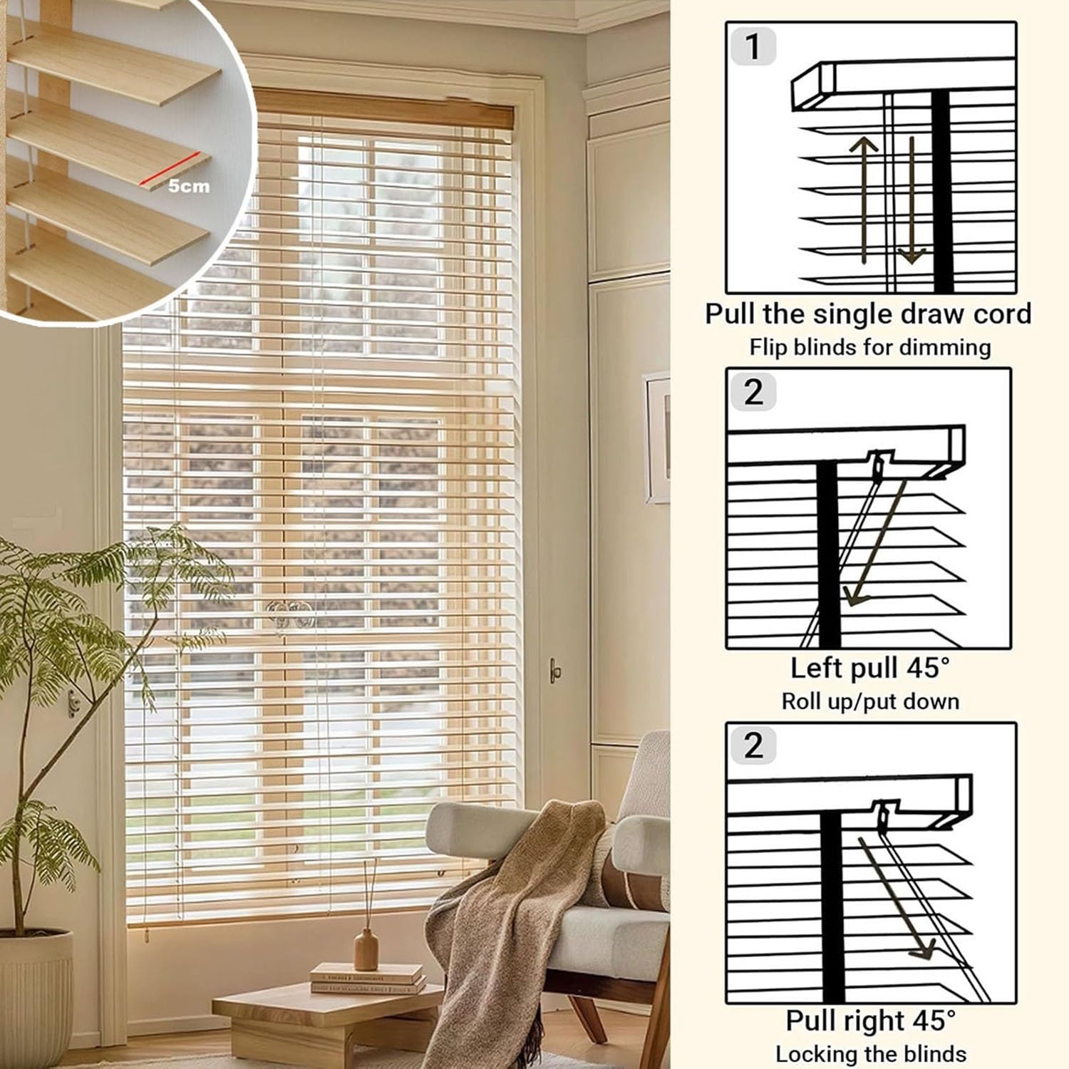 Amazon｜ブラインド 木製 ウッドブラインド 羽幅50mm 窓用の木製