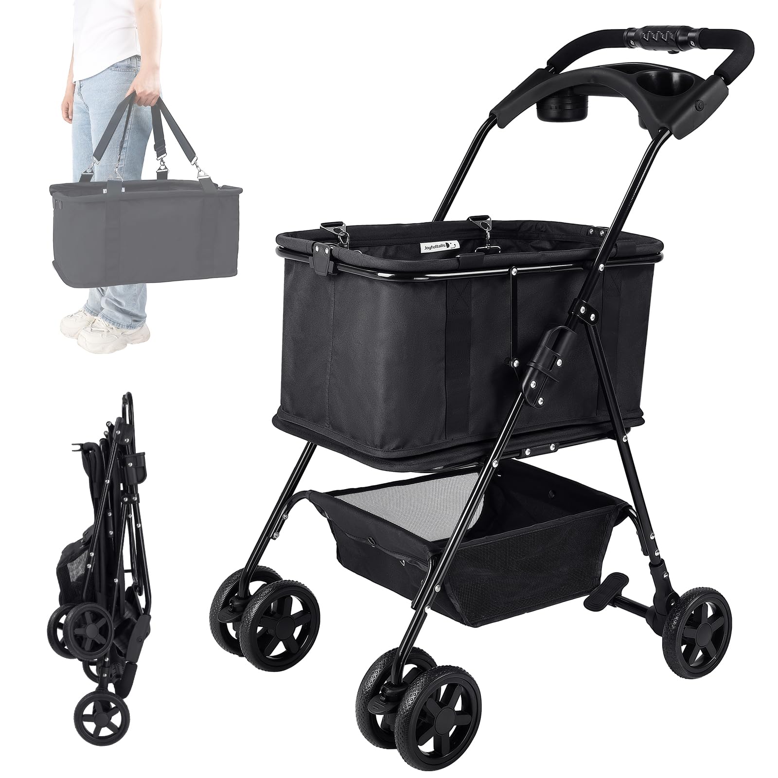 Amazon｜Joyfultails ショッピングカート ワンタッチ 折りたたみ