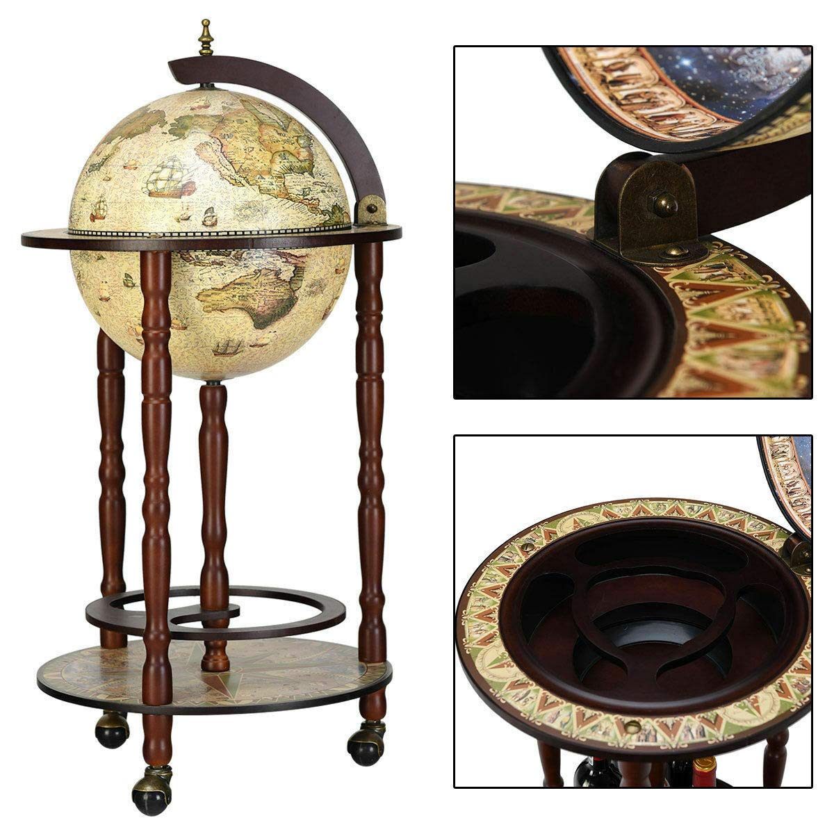 Amazon.co.jp: 17インチ 木製 地球儀 ワインバースタンド 酒瓶 棚