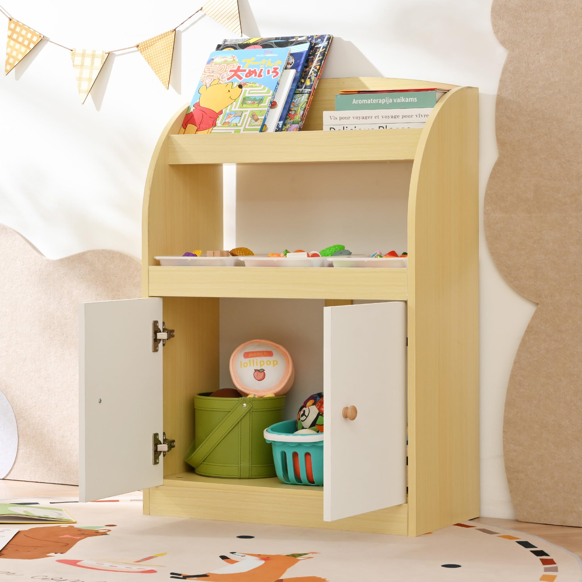 Amazon.co.jp: BTM 絵本棚 絵本ラック おもちゃ収納 収納棚 2段階収納