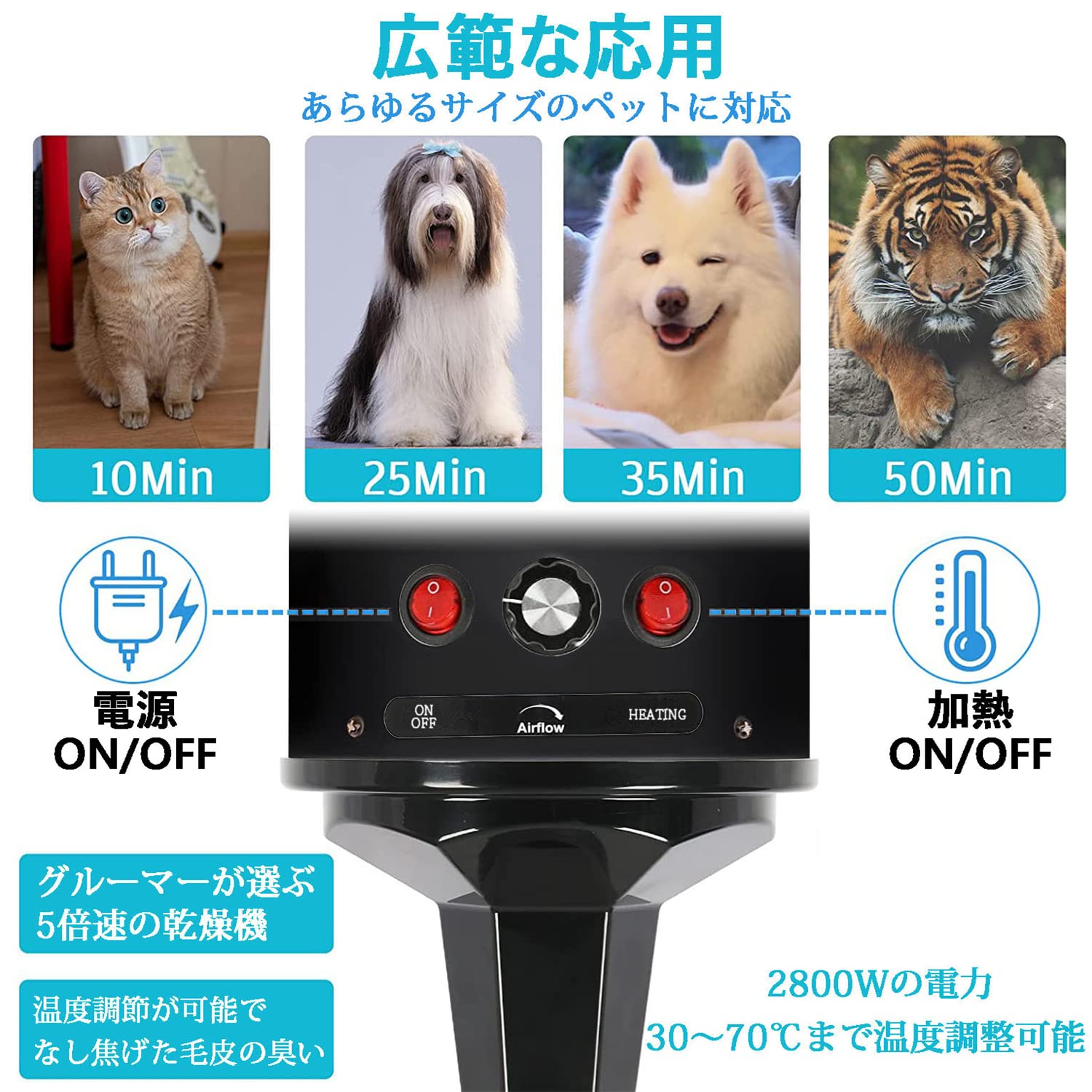 Amazon.co.jp: ペットドライヤー 𝟐𝟖𝟎𝟎𝐖 犬用ドライヤー 𝟏𝟎𝟎𝐕