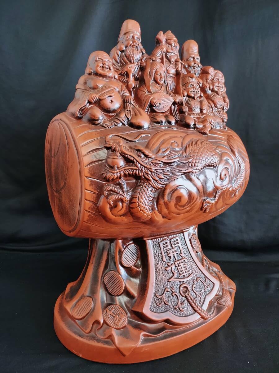 Amazon.co.jp: 栄寿作七福神朱泥置物陶器打ち出の小槌龍開運商売繁盛