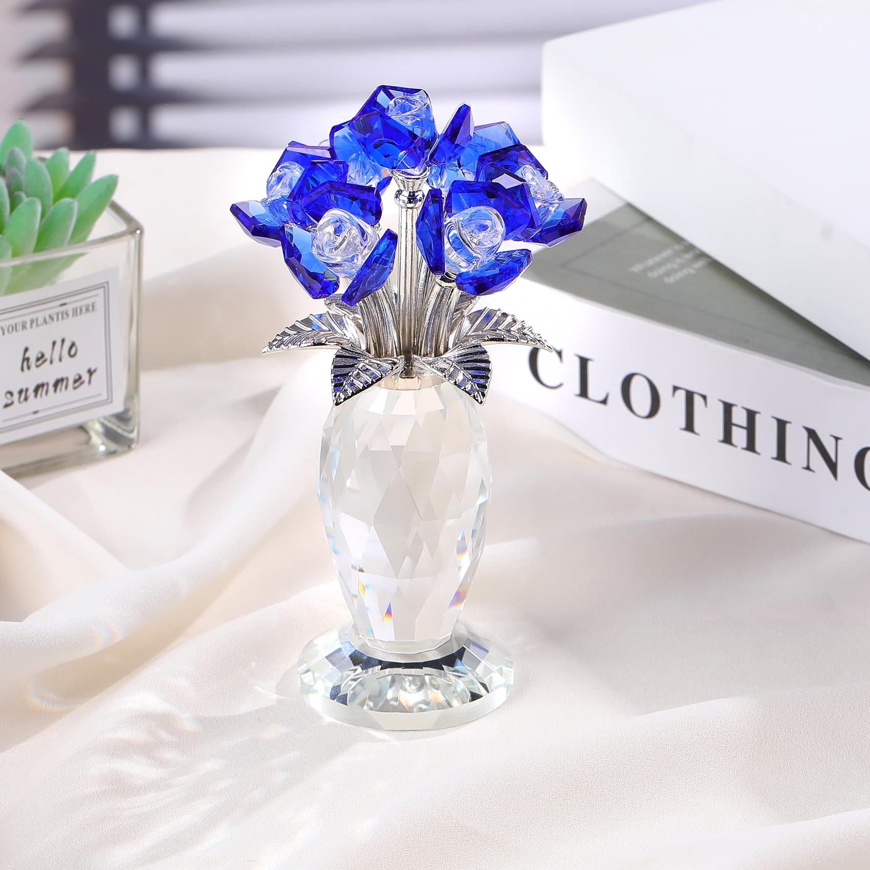 Amazon.co.jp: ブルークリスタルローズギフトガラス薔薇置物 結婚 女性