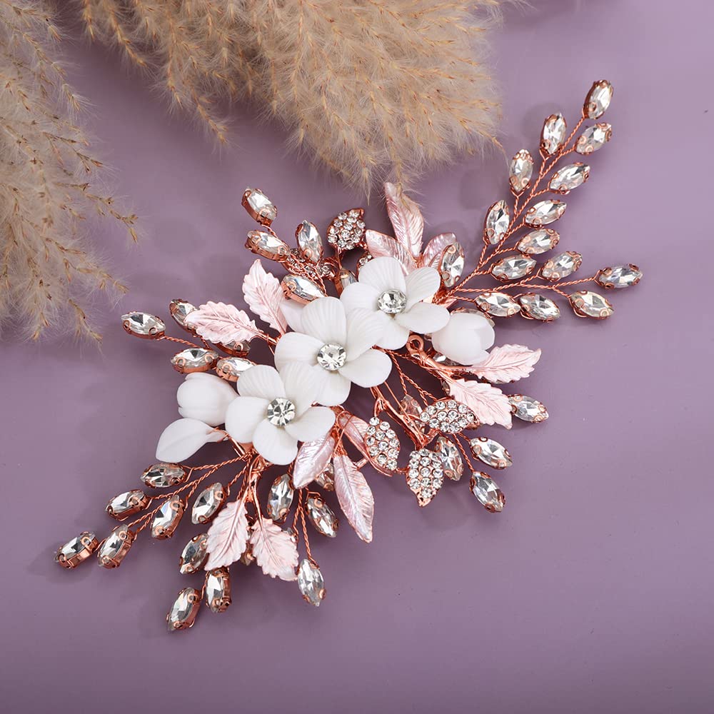 Amazon.com : Teyglen Bridal Wedding Flower Rhinestone Hair Clip
