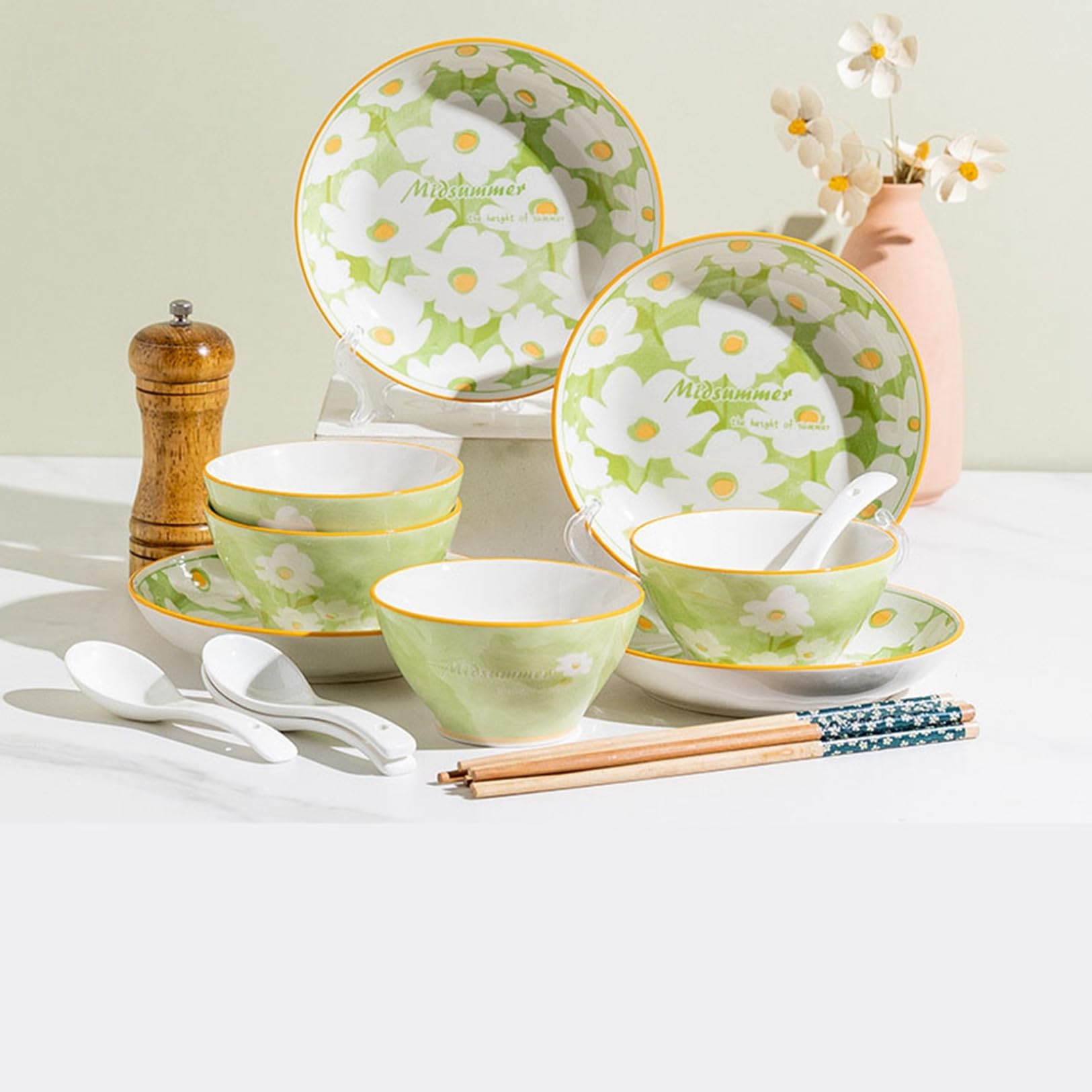 Amazon.co.jp: 食器 緑 花柄 碗セット 皿セット 鉢 磁器 小鉢 中鉢 大