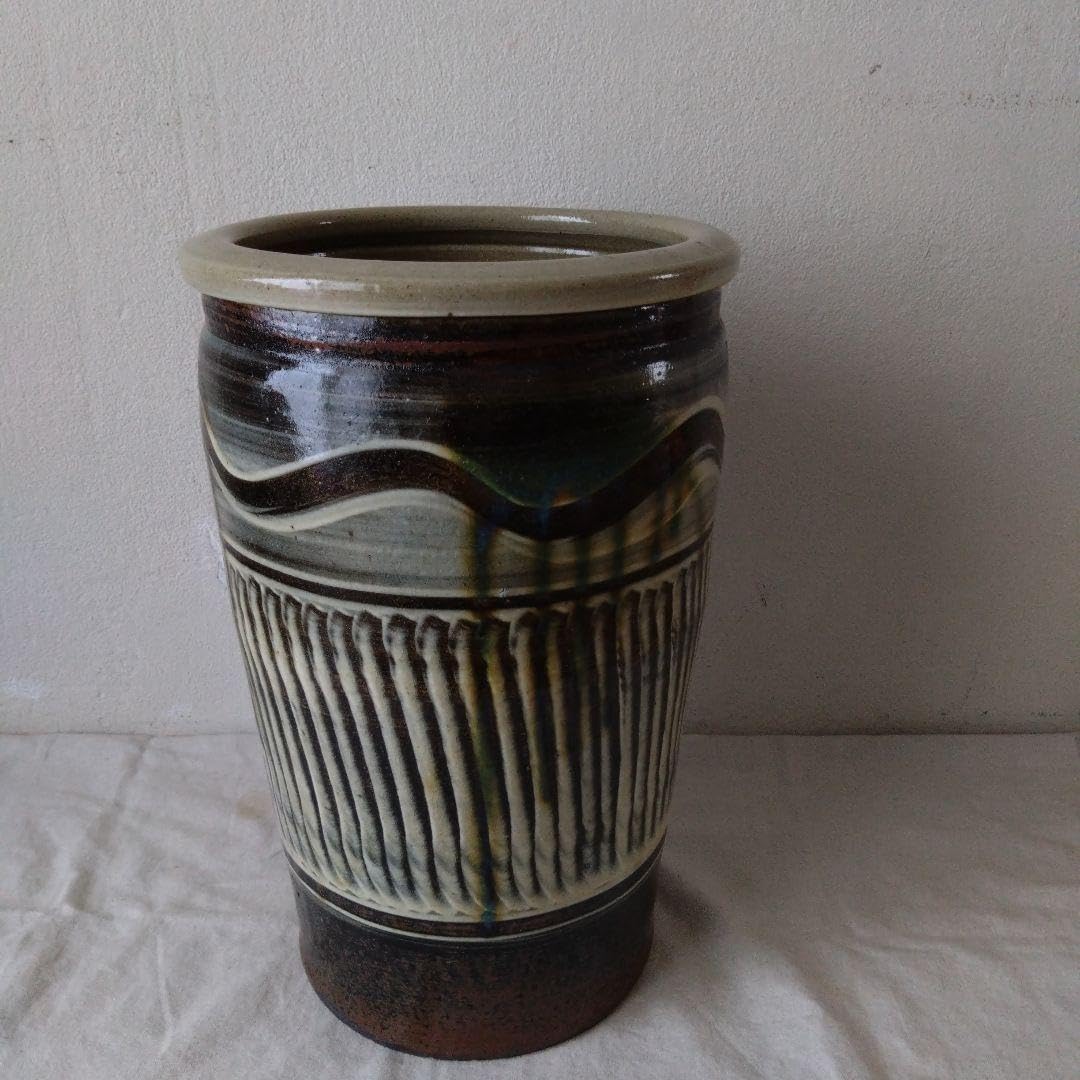 Amazon.co.jp: 小鹿田焼 傘立て 睡蓮鉢 メダカ鉢 小石原焼 刷毛目 飛び