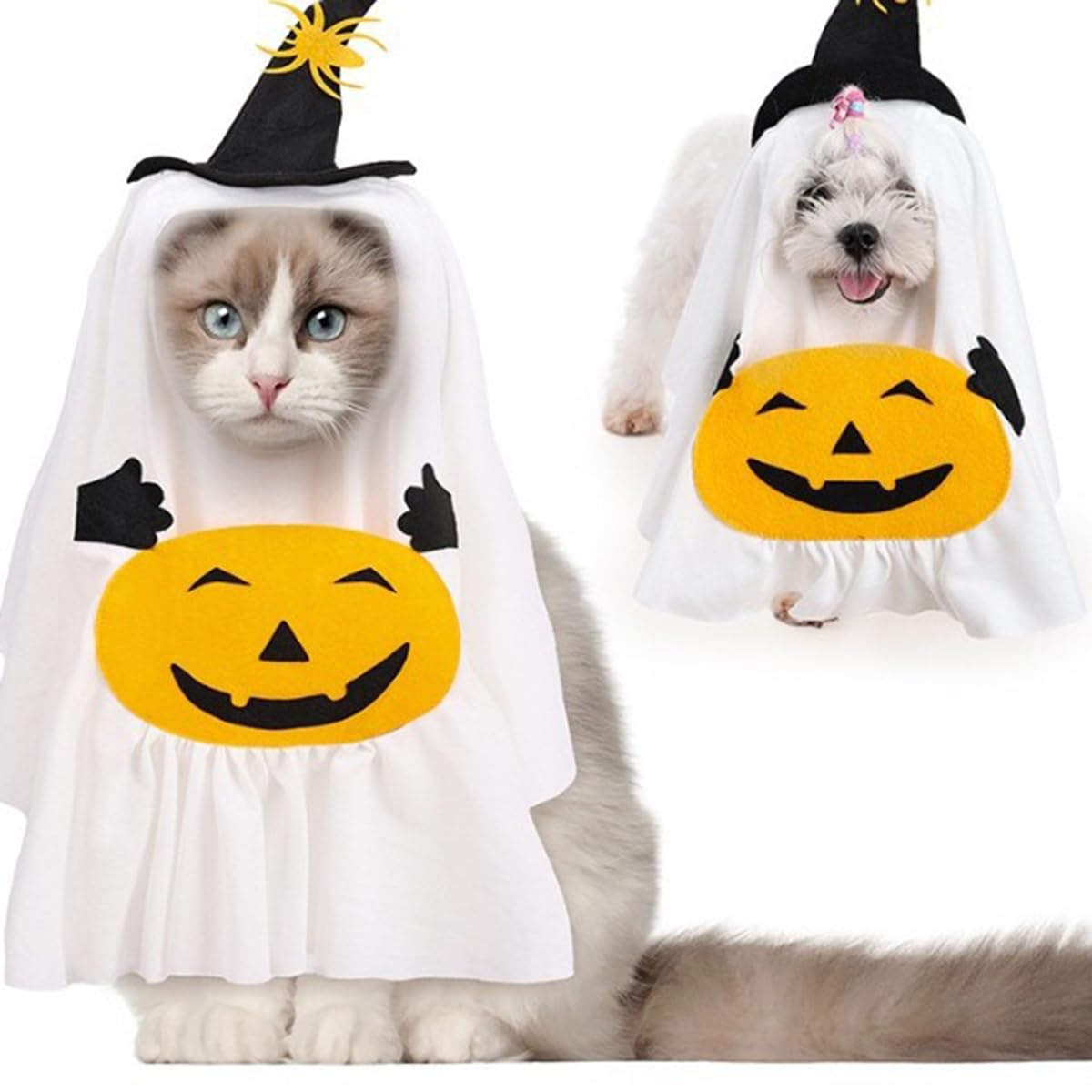 Amazon | 猫 犬用 ハロウィン コスチューム 幽霊 カボチャ 被り物