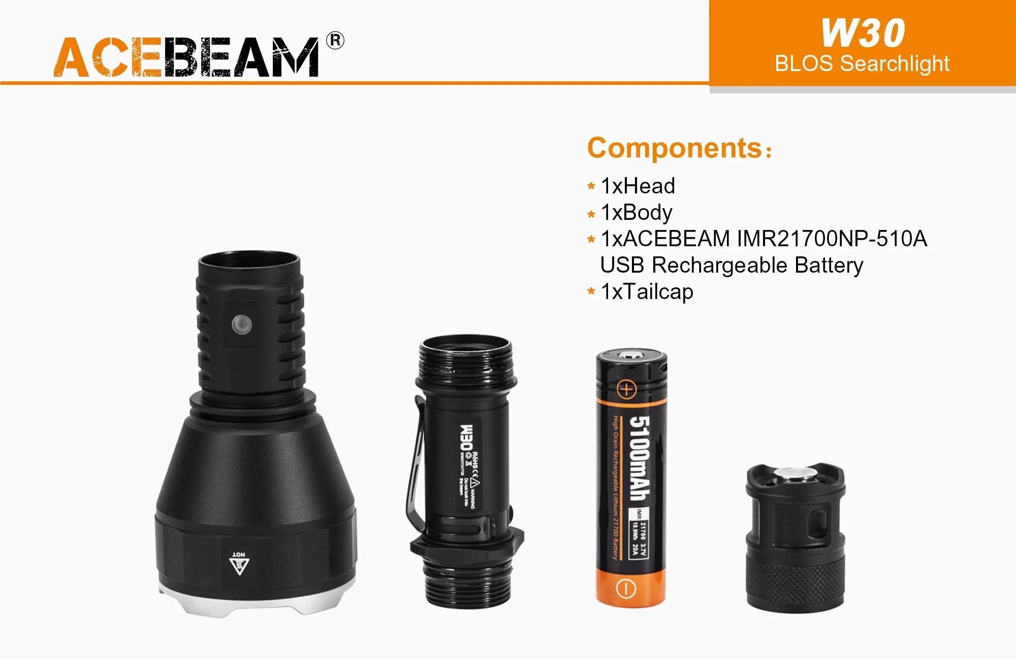 Amazon.co.jp: Acebeam W30 長距離LED懐中電灯 - 500ルーメン 2408m