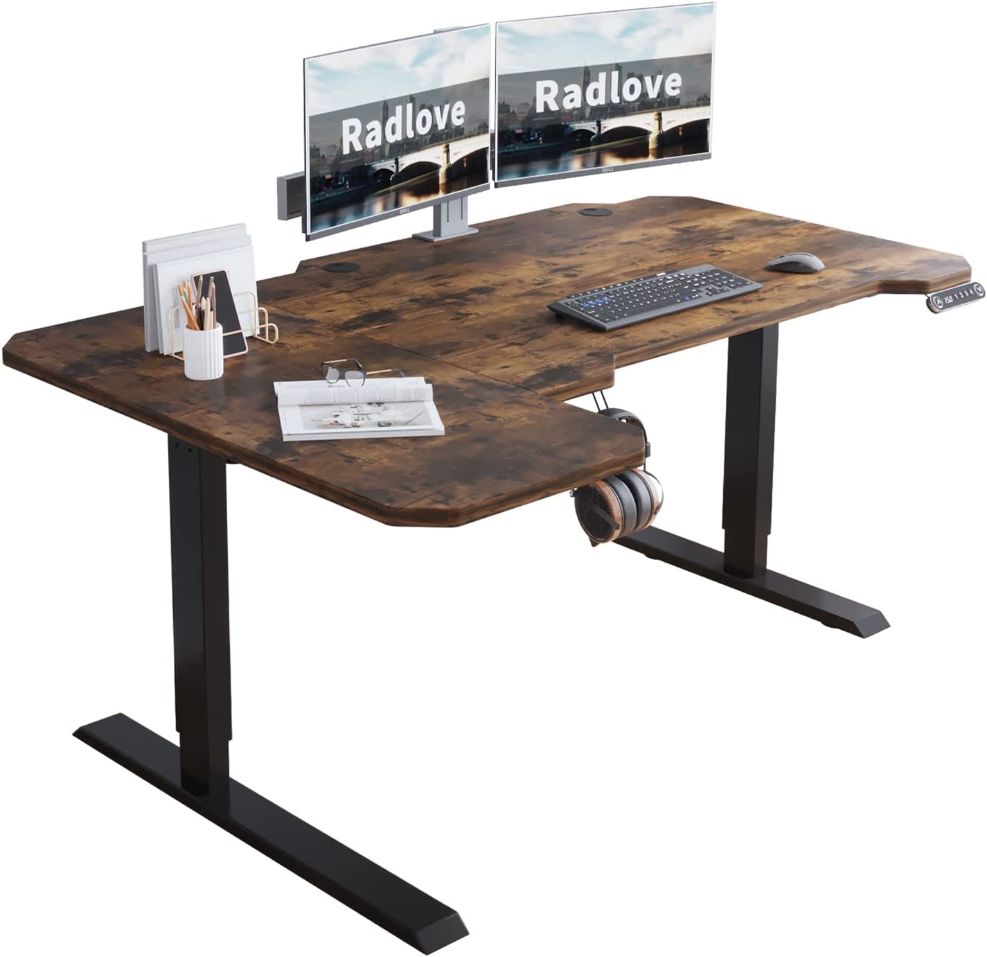 Amazon | Radlove 昇降デスク L字パソコンデスク 電動昇降式デスク 天