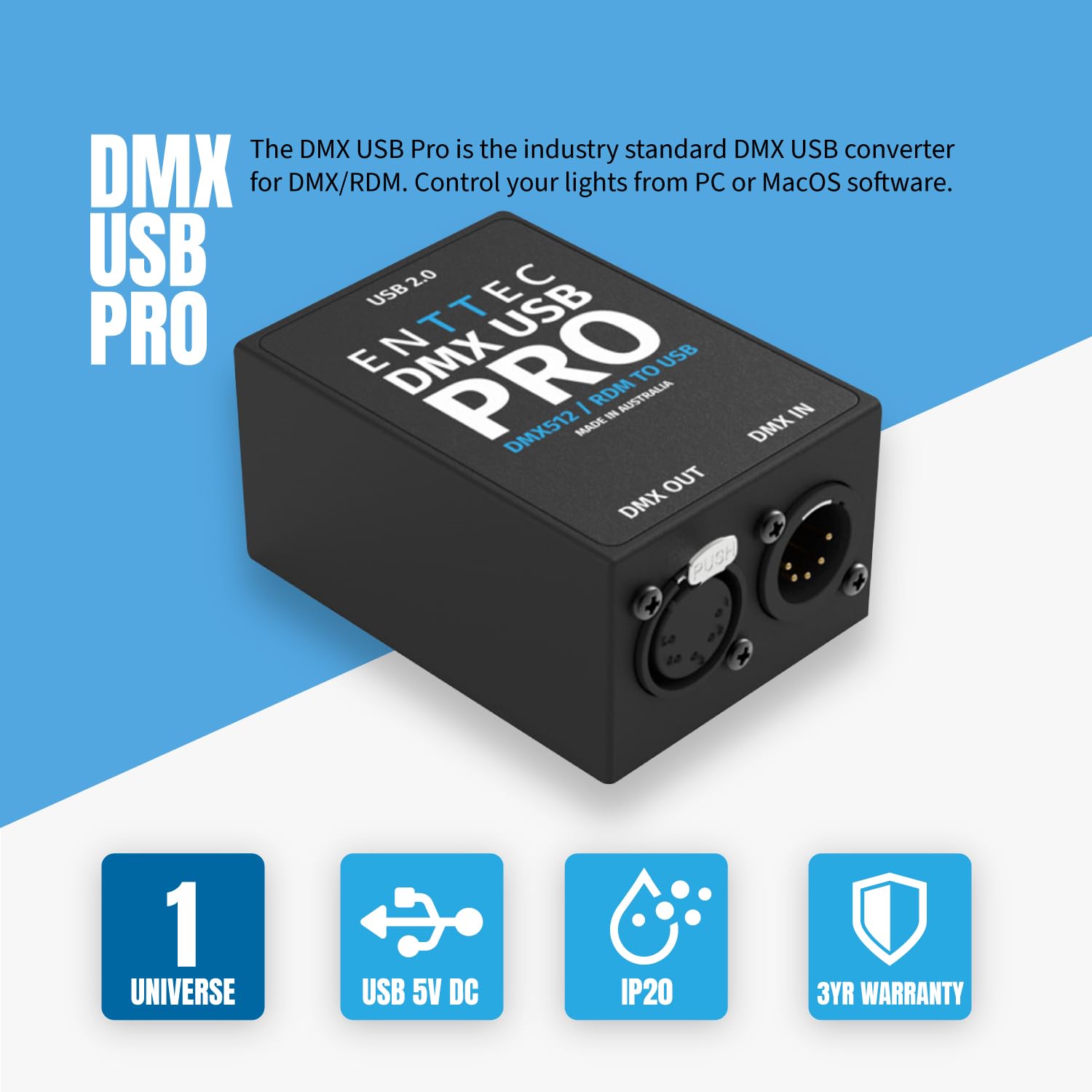 ENTTEC - DMX USB Pro Dongle, USB'den DMX arayüzüne (RDM) 512 ch, 1