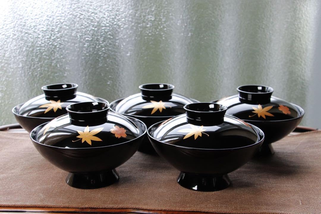 木製漆器 草花 絵変蒔絵 蝋色塗 吸物膳 十客 足付 四方