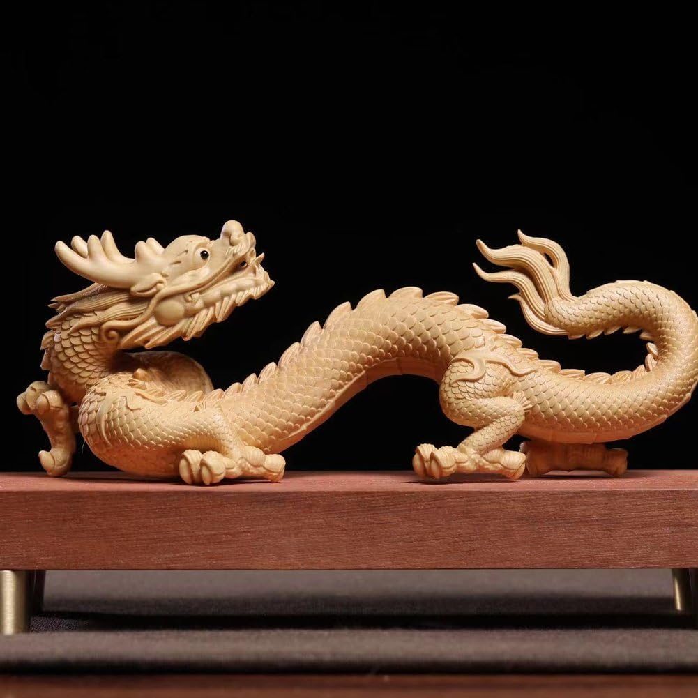 Amazon.co.jp: 龍の置物 ツゲの木 彫刻 ドラゴン像 マスコット 無垢材