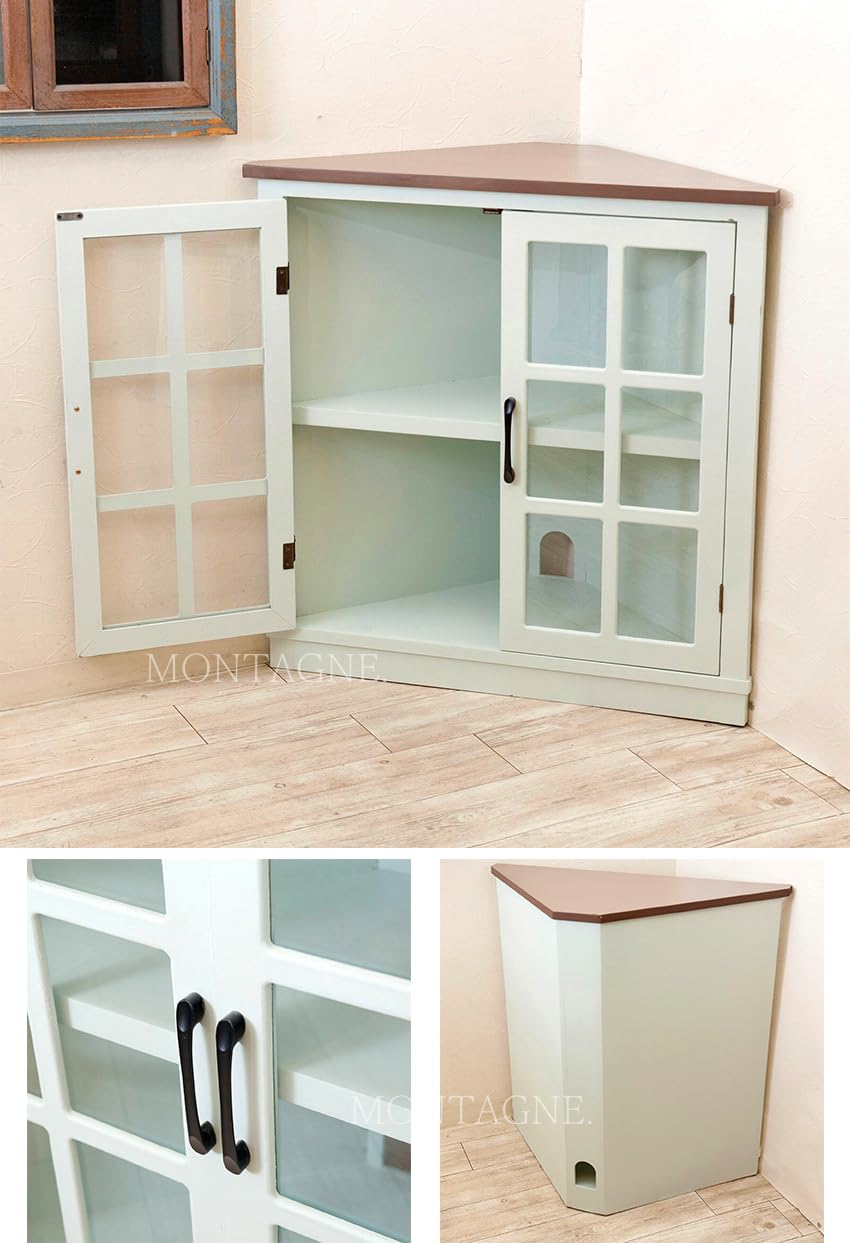 Amazon｜コーナーキャビネット 完成品 組立不要 ガラス扉 三角 木製 扉