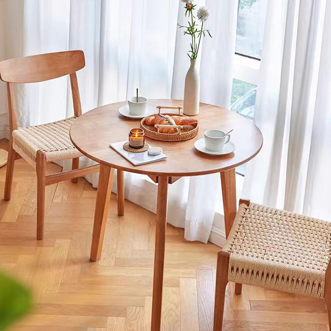 Amazon｜MU RONG ダイニングテーブル 丸テーブル 円形 アメリカオーク