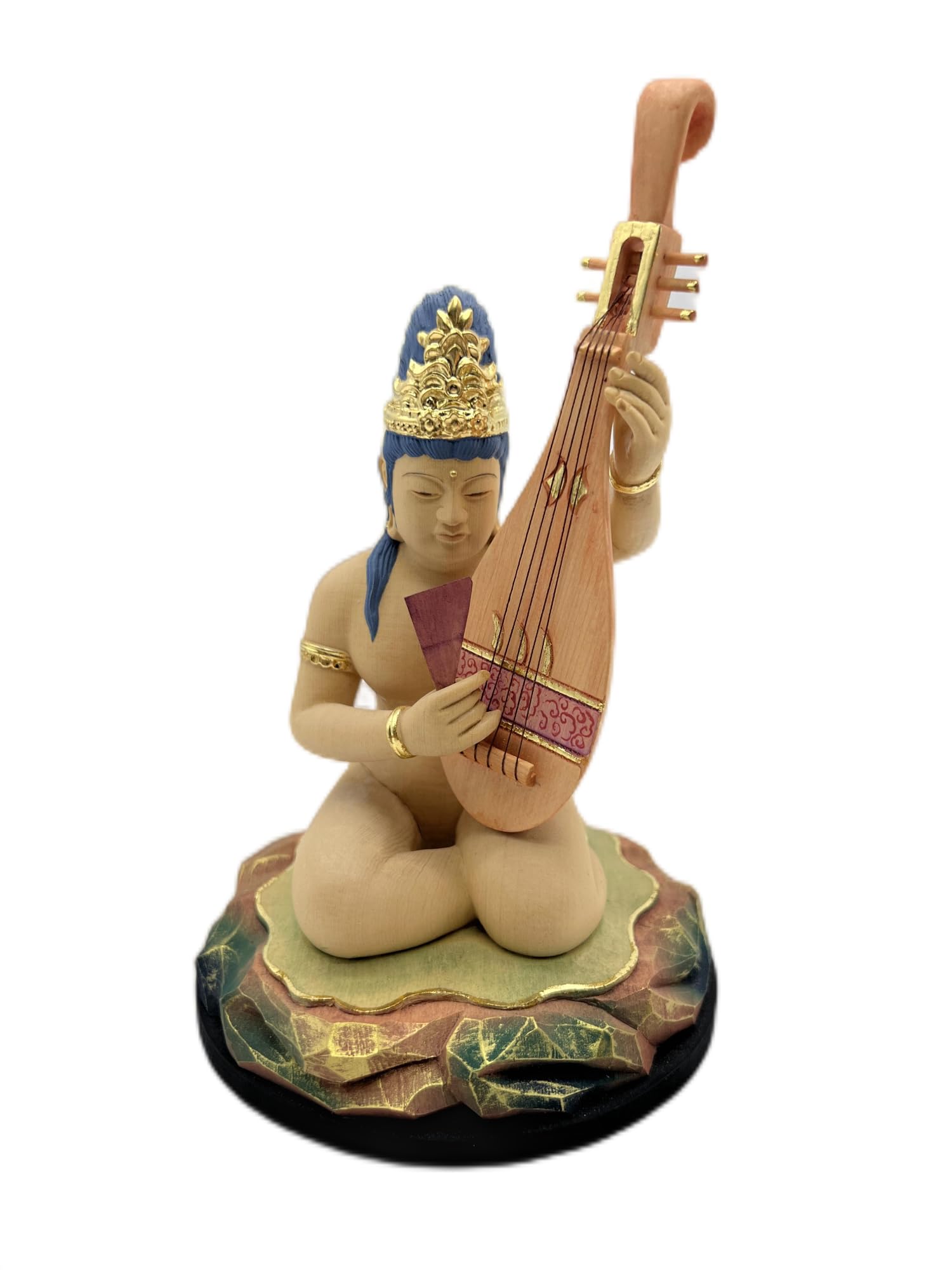 Amazon｜仏像 弁財天 琵琶持ち弁天 座像木彫仏像 木彫り 木製 弁才尊天
