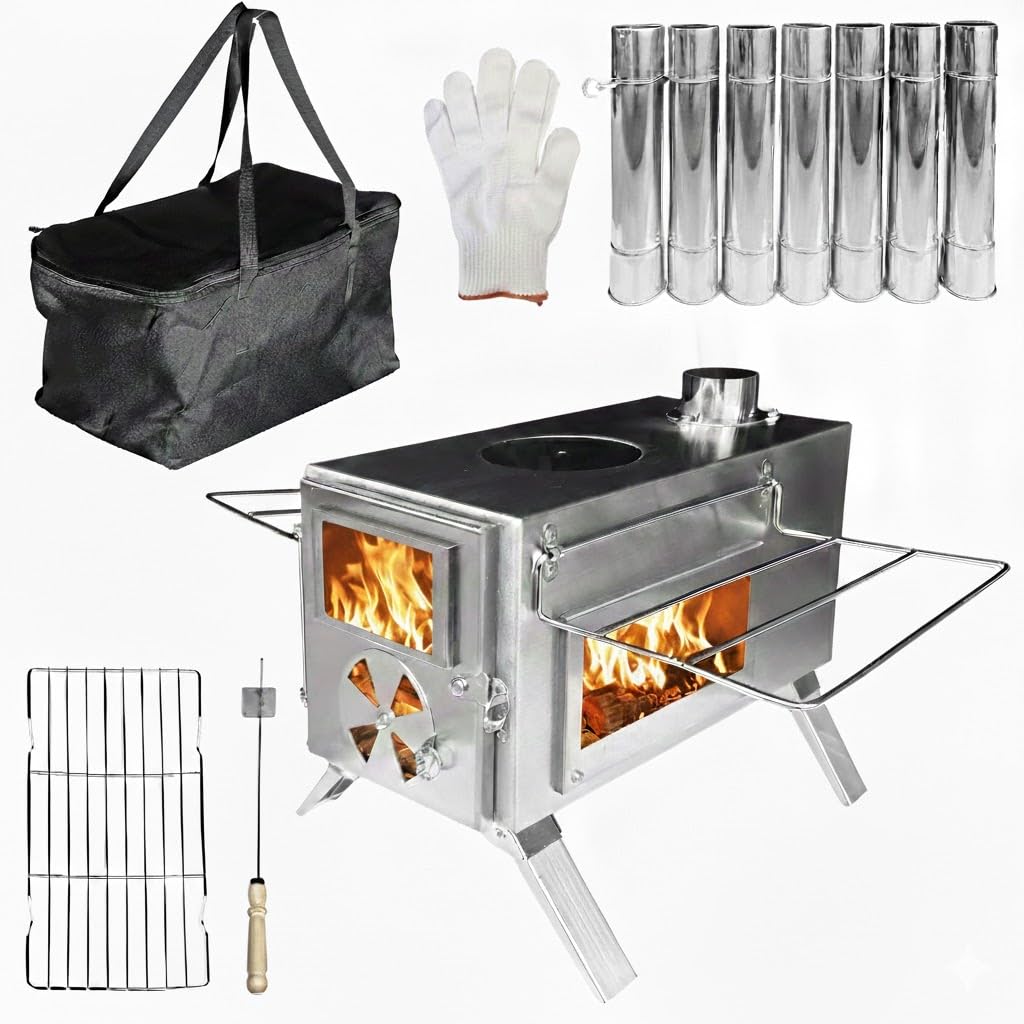 Amazon.co.jp: NORTHBASE 薪ストーブ 3面ガラス ステンレス 折りたたみ