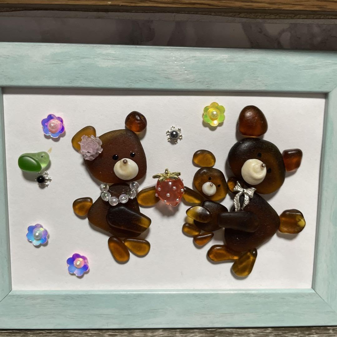 Amazon.co.jp: シーグラスアート ヒーリングアート 親子クマ 欧米