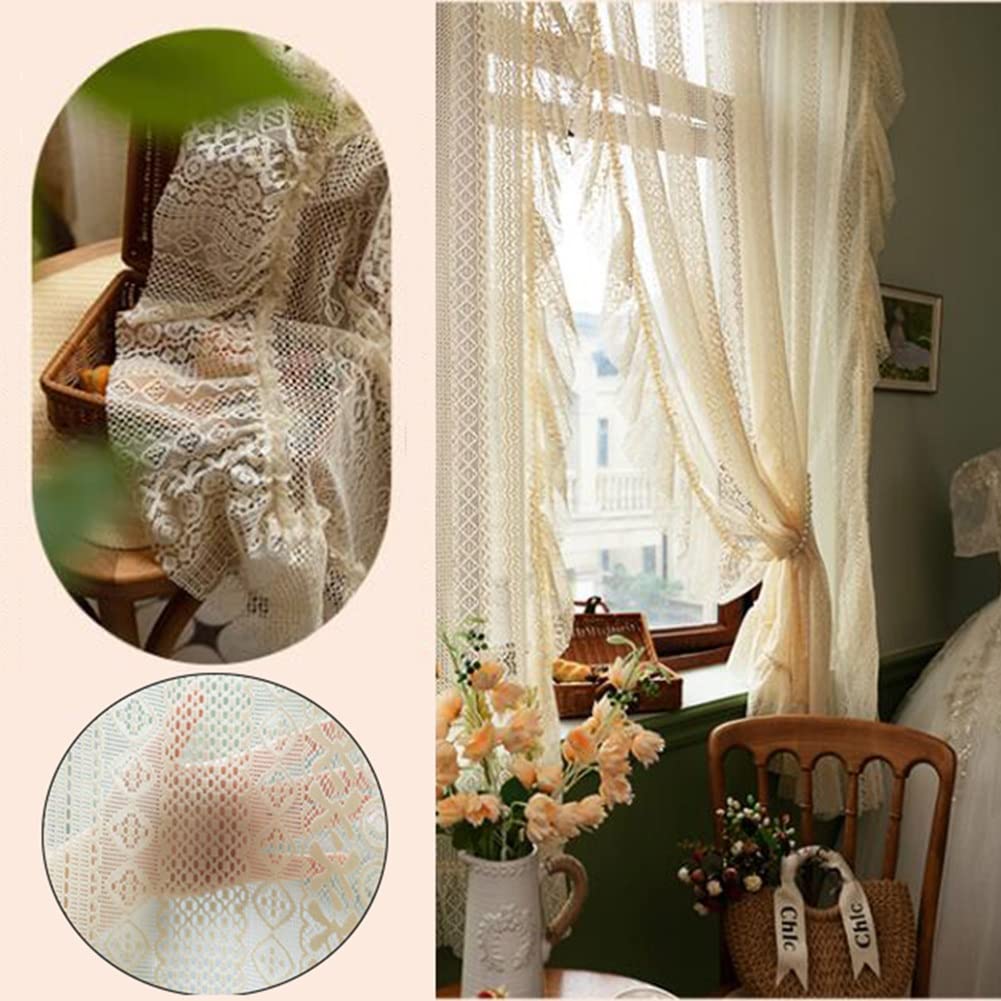 Amazon｜ベージュヴィンテージかぎ針編みレースカーテン、アンティーク