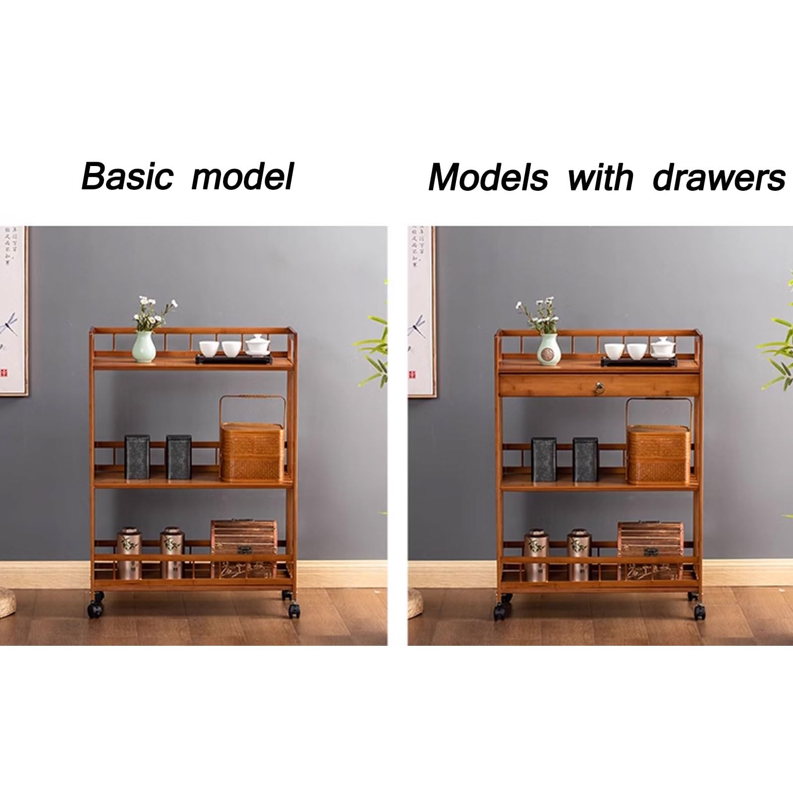 Amazon.co.jp: キッチンワゴンキャスター付き 健康的な竹 クラシックな