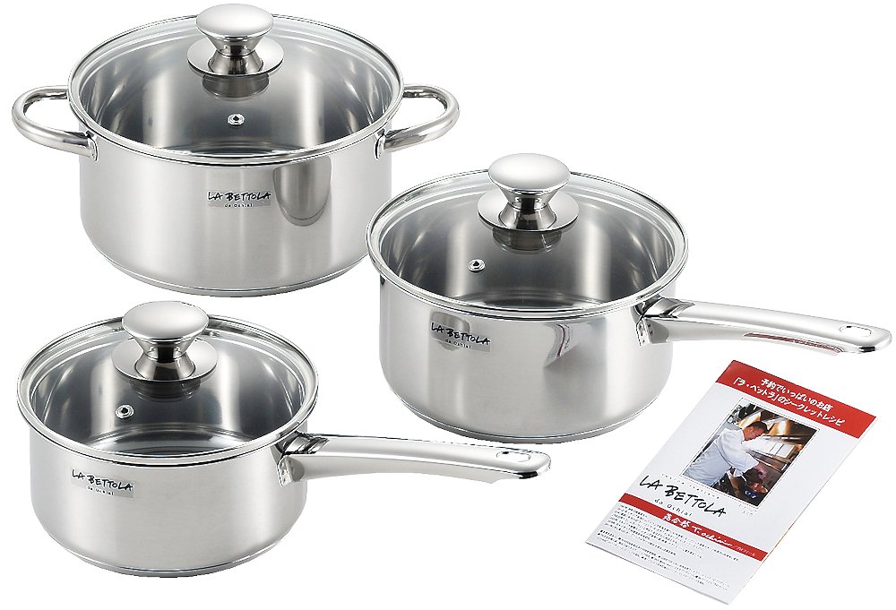 Amazon｜落合 務 IH200V対応 ステンレス鍋3点セット(片手鍋16cm・18cm