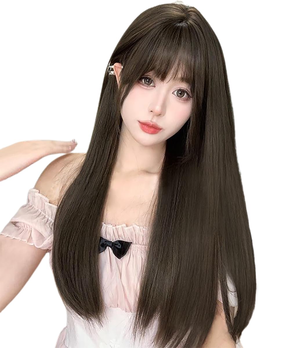 Amazon.co.jp: knnzkウィッグ ロング ストレート フルウィッグ 茶髪