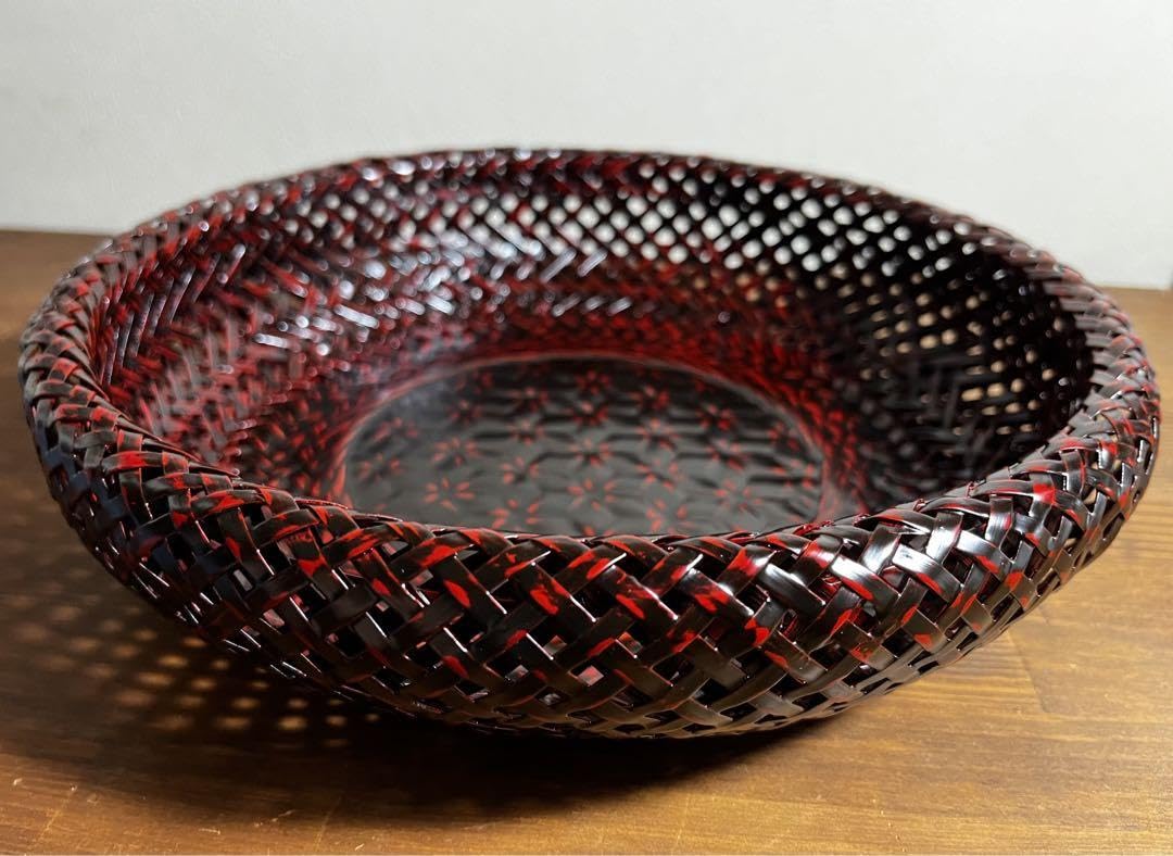 Amazon.co.jp: 久留米 九籃の籃胎漆器 らんたいしっき 浅型二重編丸黒